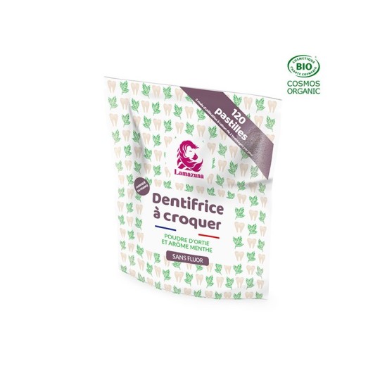 Dentifrice solide à croquer poudre d'ortie et menthe sans fluor Lamazuna