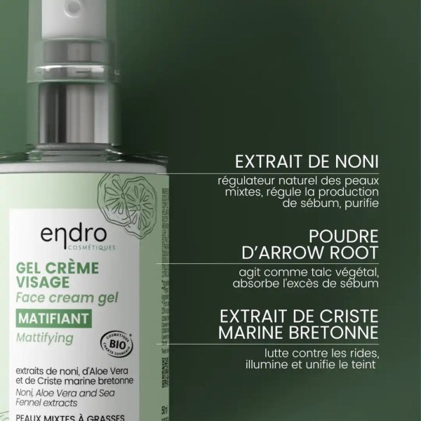 Gel-crème visage Matifiant BIO - Endro Cosmétiques