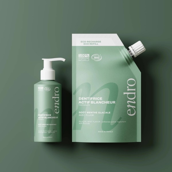 Dentifrice gel actif blancheur BIO Menthe Glaciale + recharge - Endro cosmétiques