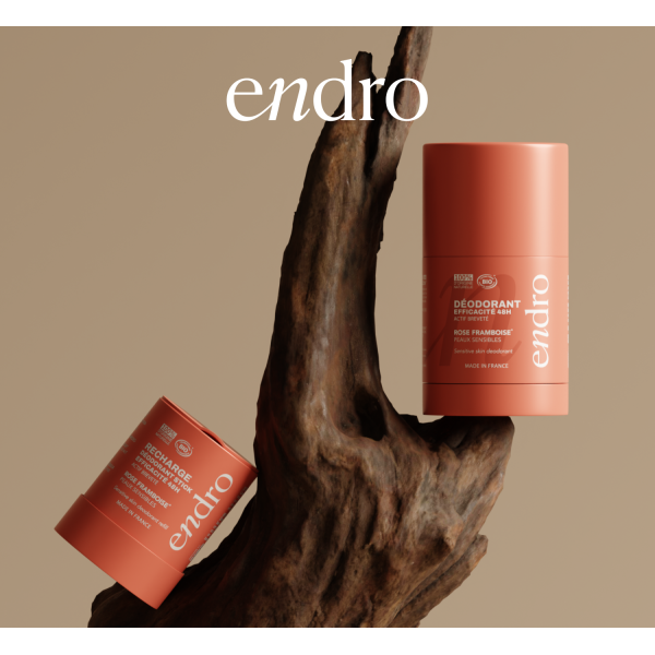 Déodorant stick rechargeable BIO 48H Rose/Framboise - Endro cosmétiques