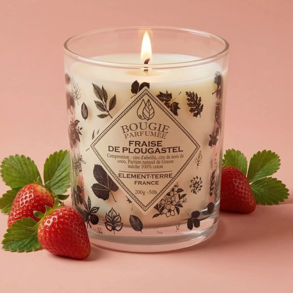 Bougie à la cire d'abeille parfumée Fraise de Plougastel