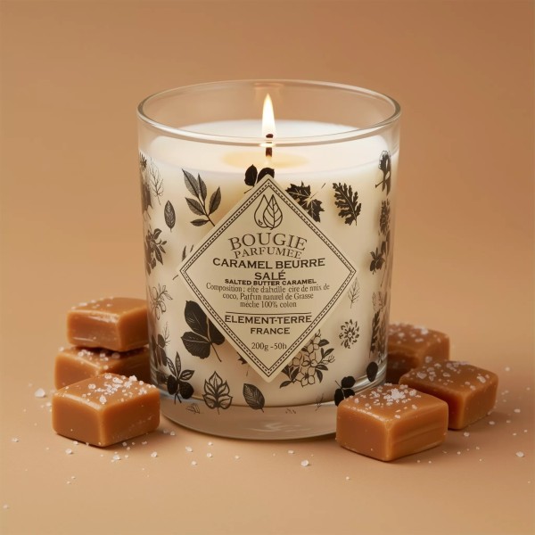 Bougie à la cire d'abeille parfumée Caramel Beurre Salé