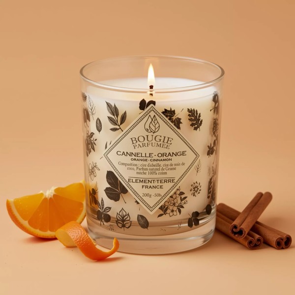 Bougie à la cire d'abeille parfumée Cannelle Orange