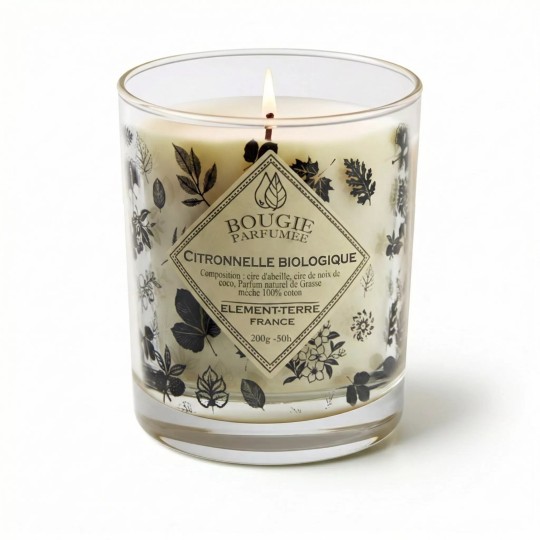 Bougie à la cire d'abeille parfumée Citronnelle biologique
